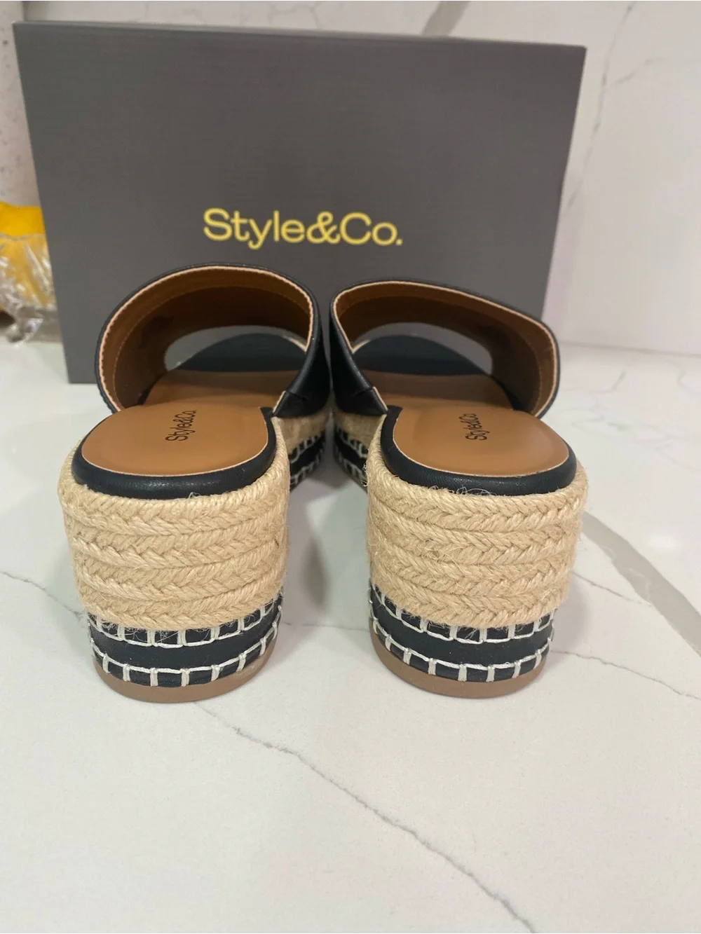Style & Co. Black Slide Platform Espadrille Sandals